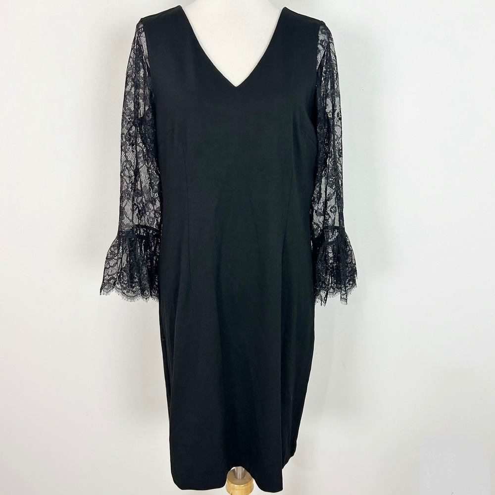 NEW Talbots Sheath Dress Black Lace Bell Sleeve Metallic Size 10 Women's